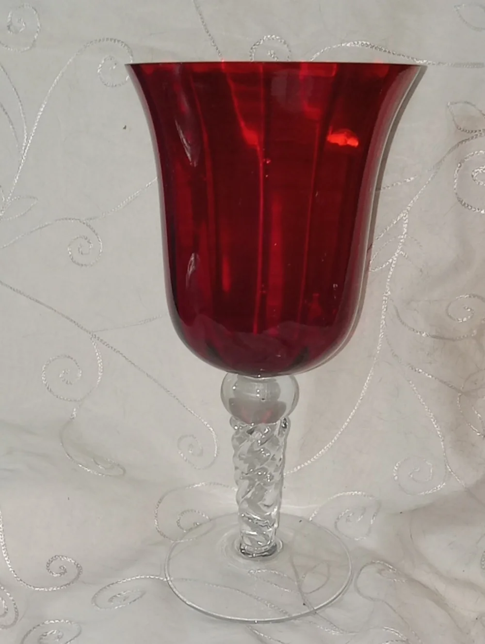beautiful Ruby Twisted Glass Footed Vase